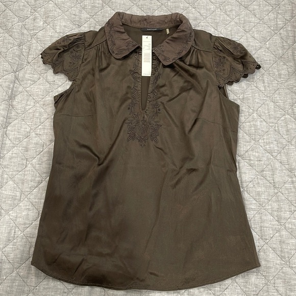 Elie Tahari Silk embroidered Blouse Chocolaté Color - Picture 1 of 3